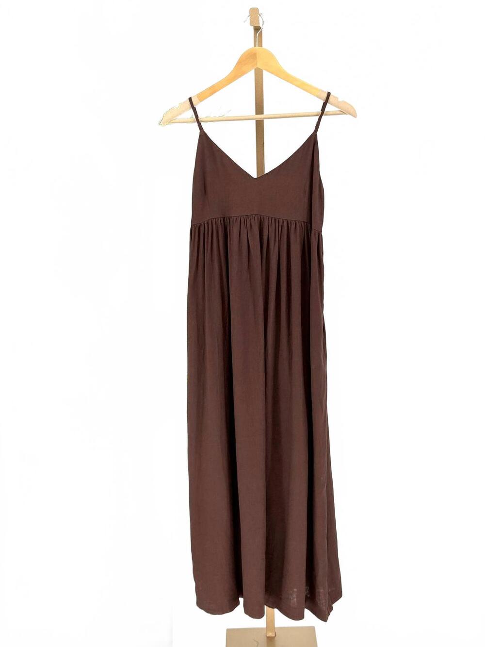 NEW OLIVACEOUS women's allison linen cami maxi dress in brown